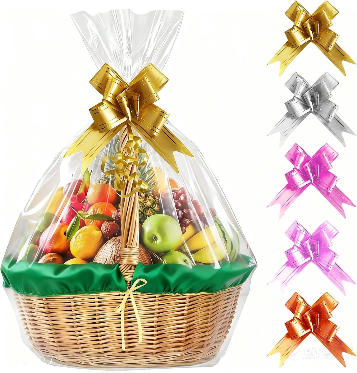 5 stuks Clear Gift Basketbaltassen, 70 x 100 cm cellofaanfolie, 5 bloemenlint, Empty Gift Basketbalset voor cadeau, sneakers, bloemen, knutselcadeau, wrapping, bloemen cadeau