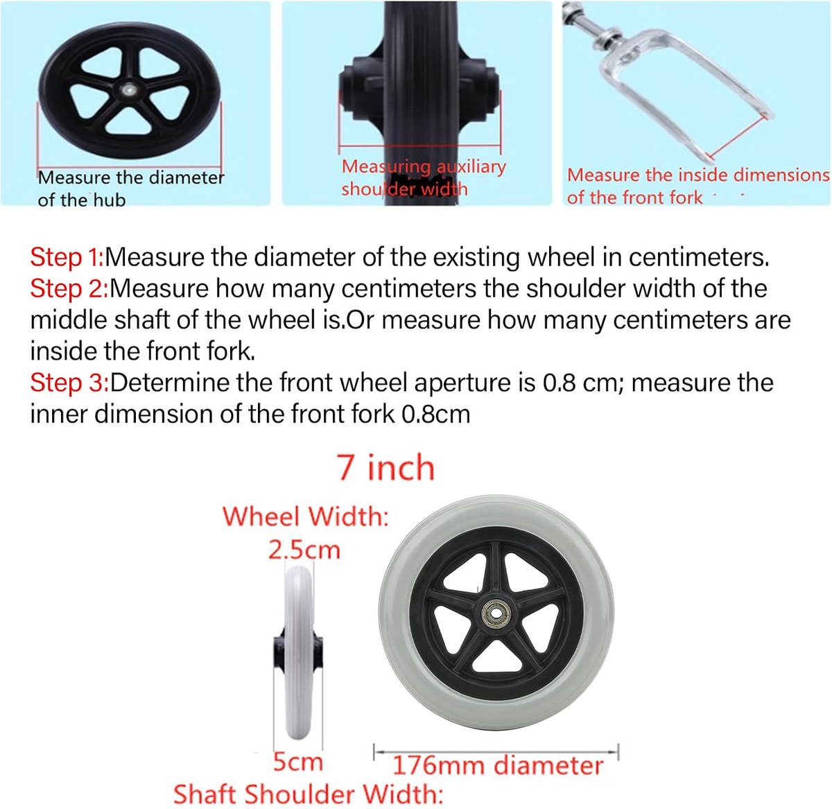 Wielen, 176mm Rubber, Grijs, Handmatige Rolstoel Onderdelen voor Ouderen en Gehandicapten, 120kg Maximale Belasting