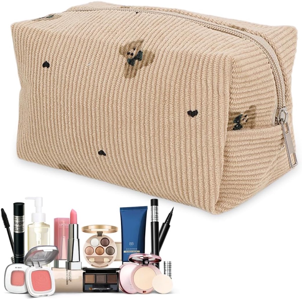 tas grote corduroy make-up tas voor handtas reizen make-up tas dames draagbare make-up tas voor vrouwen (koffiebruin)