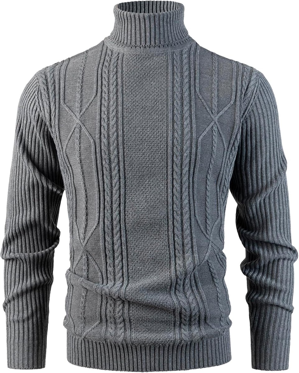 Trui met rolkraag voor heren, slim fit, effen kleur, gebreide trui, revers, geribbelde gebreide trui, lange mouwen, casual, slim fit, trui, wintertrui