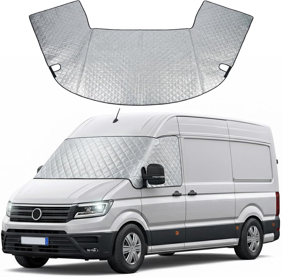 Voorruitafdekking voor VW Crafter 2018-2025, voorruitafdekking, premium 2-laags katoen met magnetische onderlegger voor bescherming het hele jaar door, uv-reflectie en tegen zon, sneeuw en ijs