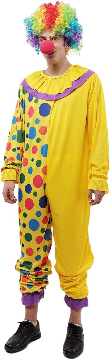 Clownskostuum - veelkleurige gestippelde jumpsuit met ruches voor Halloween, Kerstmis en carnaval
