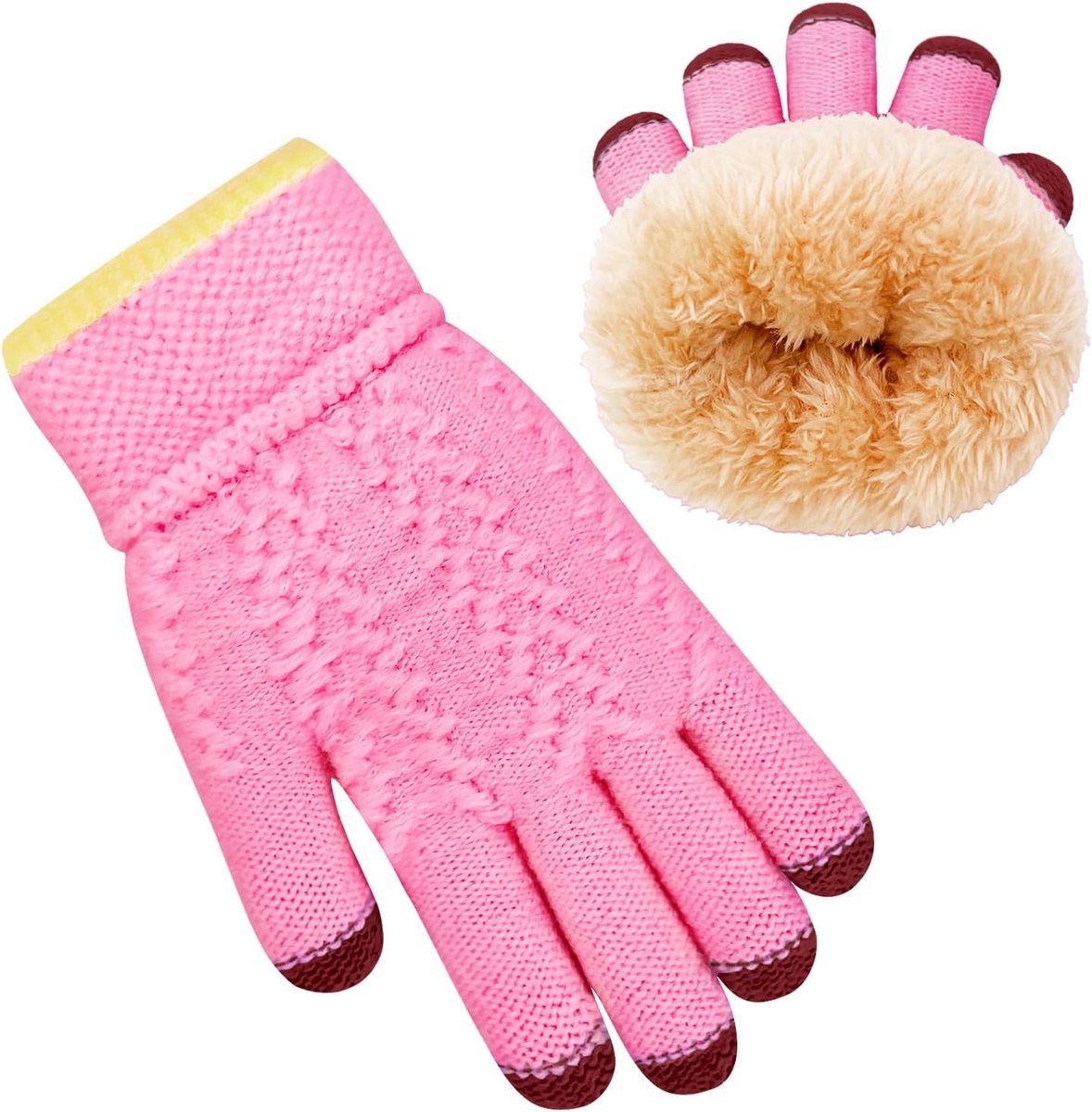 Handschoenen voor kinderen, warme fleece gevoerde thermische gebreide stretch leuke handschoenen voor jongens meisjes leeftijd 3-8 cadeau voor koud weer