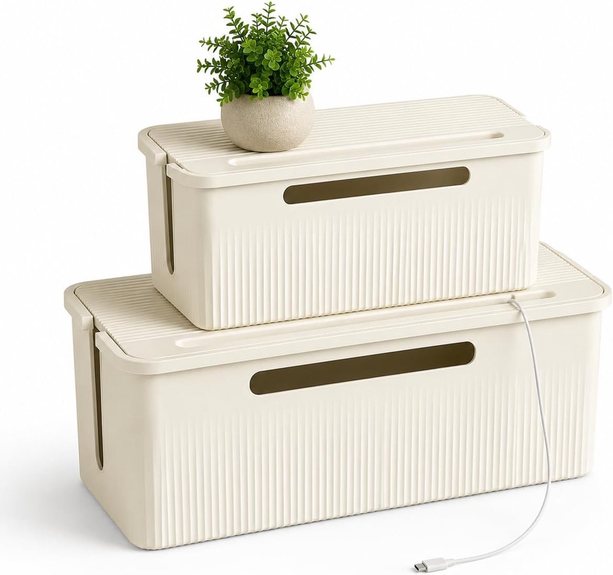 2 stuks kabeldozen met deksel, kabelmanagementbox met ventilatieopeningen, stekkerdoos voor stekkerdozen, kabelorganizer box voor slaapkamer, kantoor en woonkamer (wit)