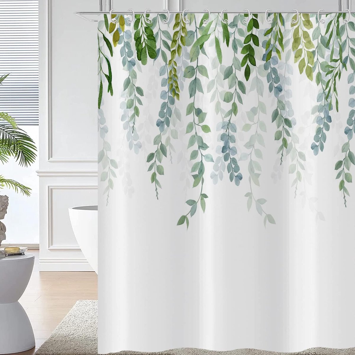 Blad douchegordijn 180x200, eucalyptus bladeren douchegordijnen aquarel plant botanische natuur badkamer gordijnen met haken waterdichte polyester stof wasbare badgordijnen