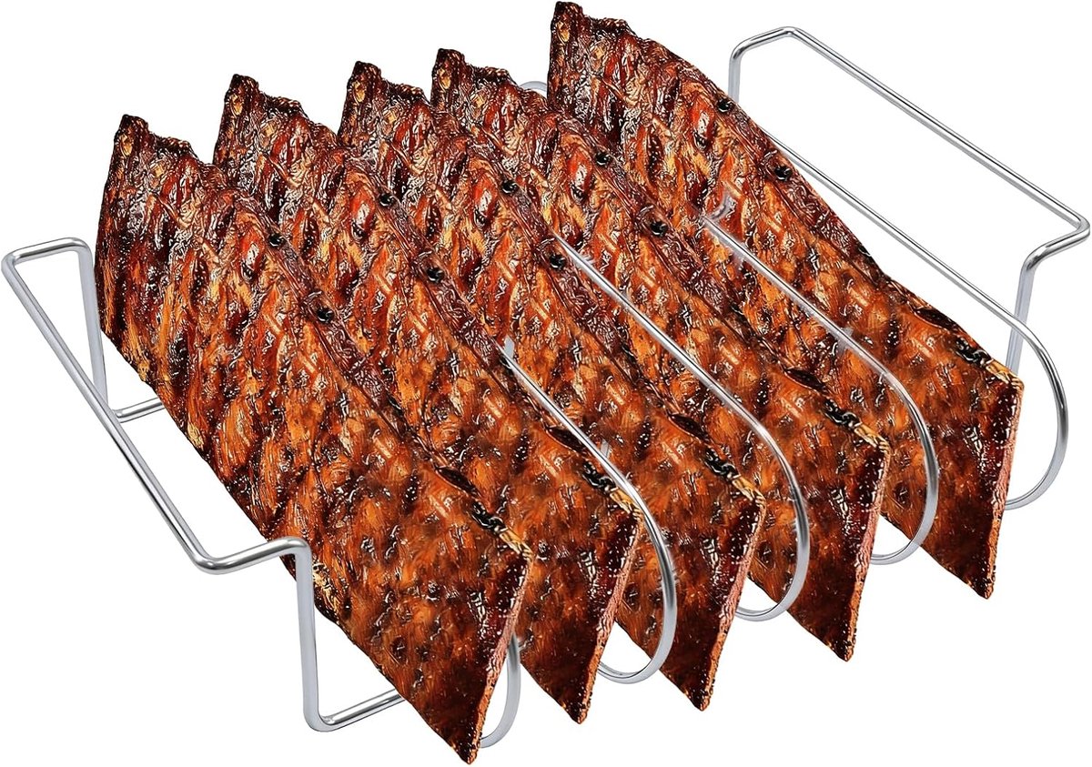 Ribbelhouder, veelzijdige houder voor 5 reserveribben, vaatwasmachinebestendig voor gas- en houtskoolbarbecues (33 x 29 x 8 cm)
