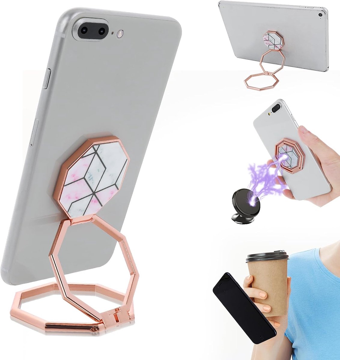 Ring voor mobiele telefoon, 360 graden draaibaar, verstelbare telefoonhouder voor de meeste smartphones (roségoud)