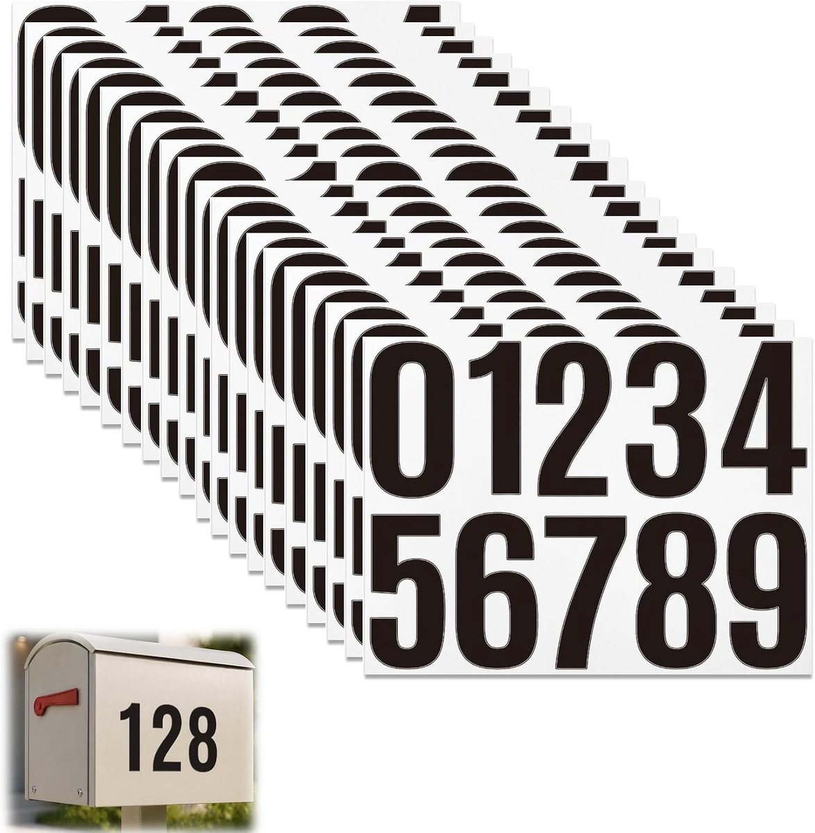 20 vellen cijferstickerset, 10 cm, zwart, vuilniscontainerstickers, cijfers 0-9, vinyl zelfklevende cijfers, weerbestendig, brievenbusnummers om op te plakken brievenbus, huisnummer, brievenbus