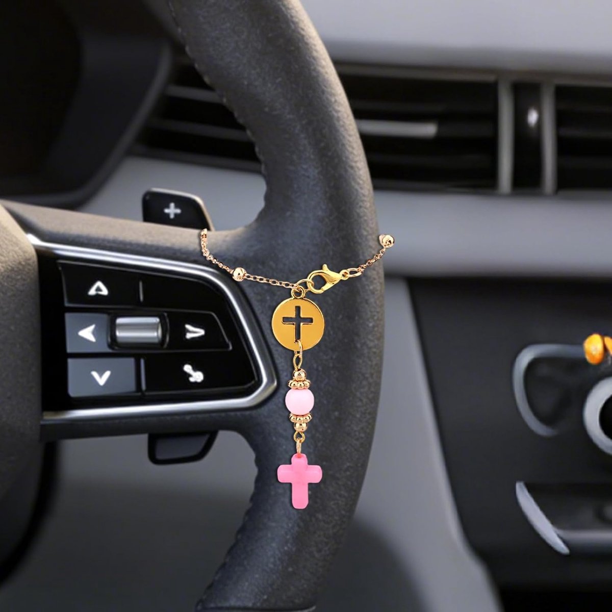 Kruisje als Achteruitkijkspiegelhanger, Stuurwielhanger als Decoratie voor Het Auto-Interieur Religieuze Bescherming Hangend Ornament Autoveiligheidsgeschenk