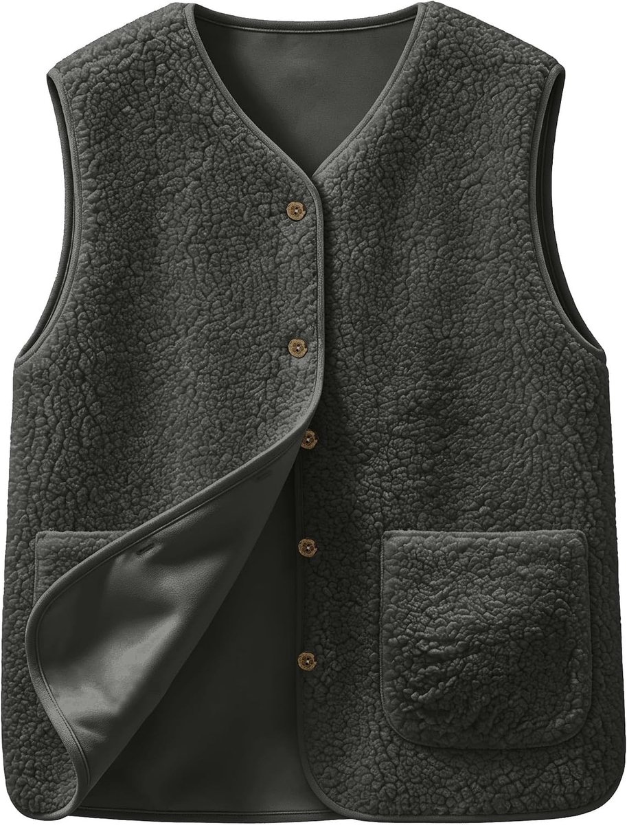 Teddy Fleece Gilet voor Vrouwen UK Pluizig Vest Button Down Vest Tops Lichtgewicht Gezellige Gilets Dames Body Warmer Mouwloze Jas met Zakken voor Hardlopen Winter Herfst Bovenkleding