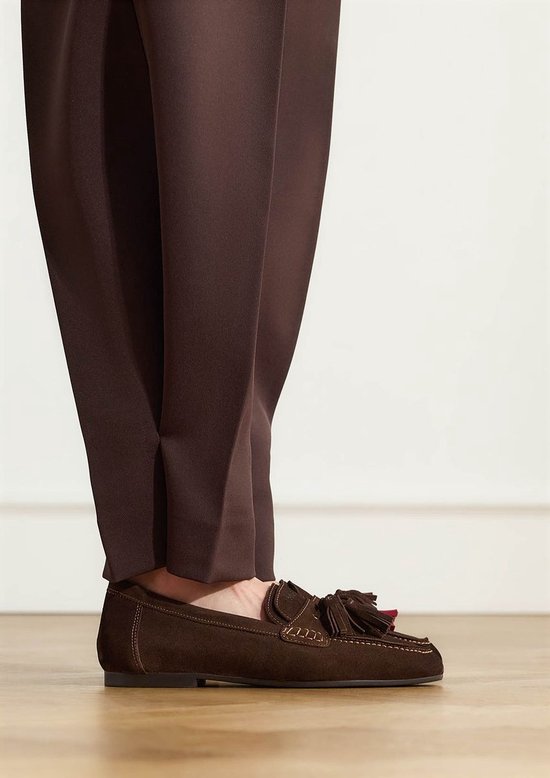 Manfield Manfield - Dames - Donkerbruine suède loafers - Maat 36 | bol