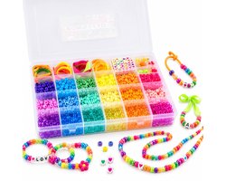Joya Creative Pony Beads 1300pcs - Kralen Set voor Armbanden & Sieraden Maken - 18 Kleuren - Hartjes Kralen - Inclusief Armbandjes, druksluitingen en Opbergdoos - Vanaf 3 Jaar