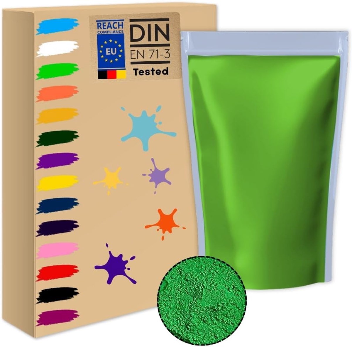 (1 kg groen) Holi-Gulal poeder, in water oplosbaar, natuurlijk festival-fotoshoot, Rangoli-kleuren, regenboogpoeder, kleurrijke set, dieren, babyshower, bruiloft, zomerkampen