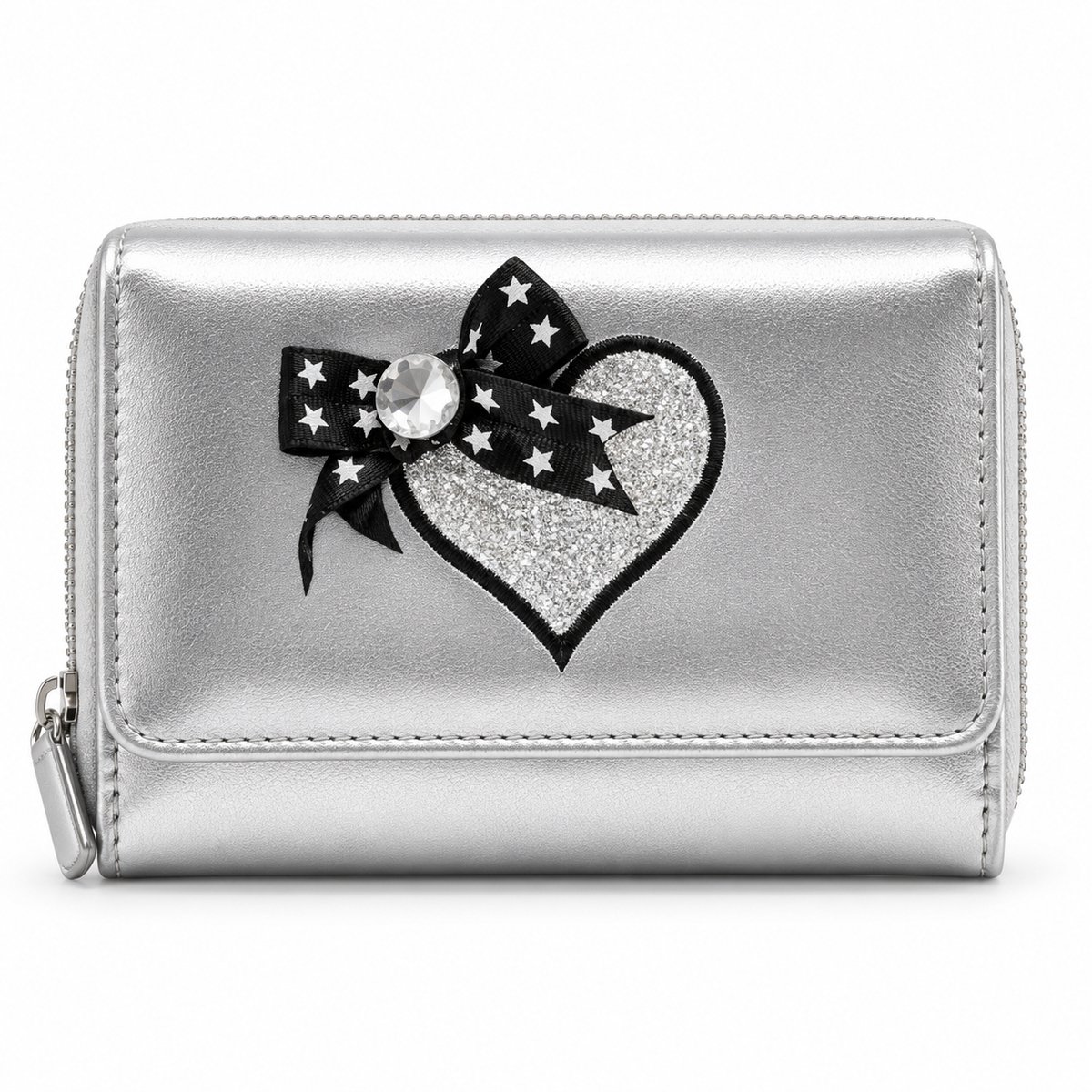 Zebra - wallet - portemonnee - kinder portemonnee - zilver - hart - glitter - met drukker - met rits - plaats voor 10 pasjes - 2 geldvakken