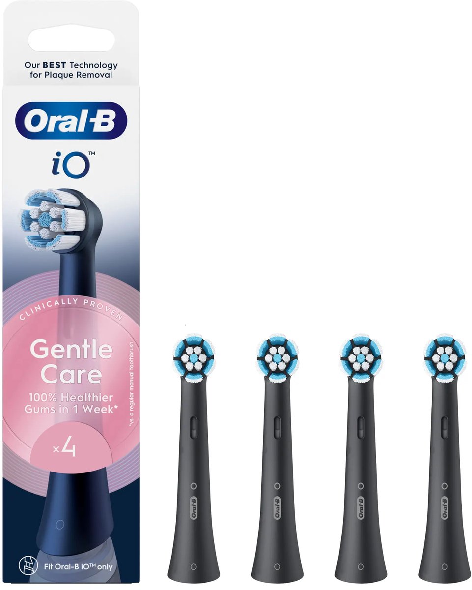 Oral-B - Vervangingskoppen iO Gentle Care, zwart, 4 stuks 8700216199346