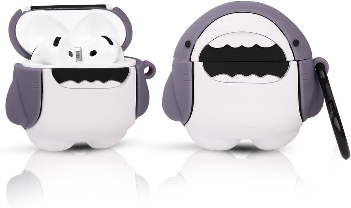 Compatibel met Apple Airpods 4 Beschermhoes Grappig 3D Dier Schattig Cartoon Afdekking met Sleutelhanger (Haai)