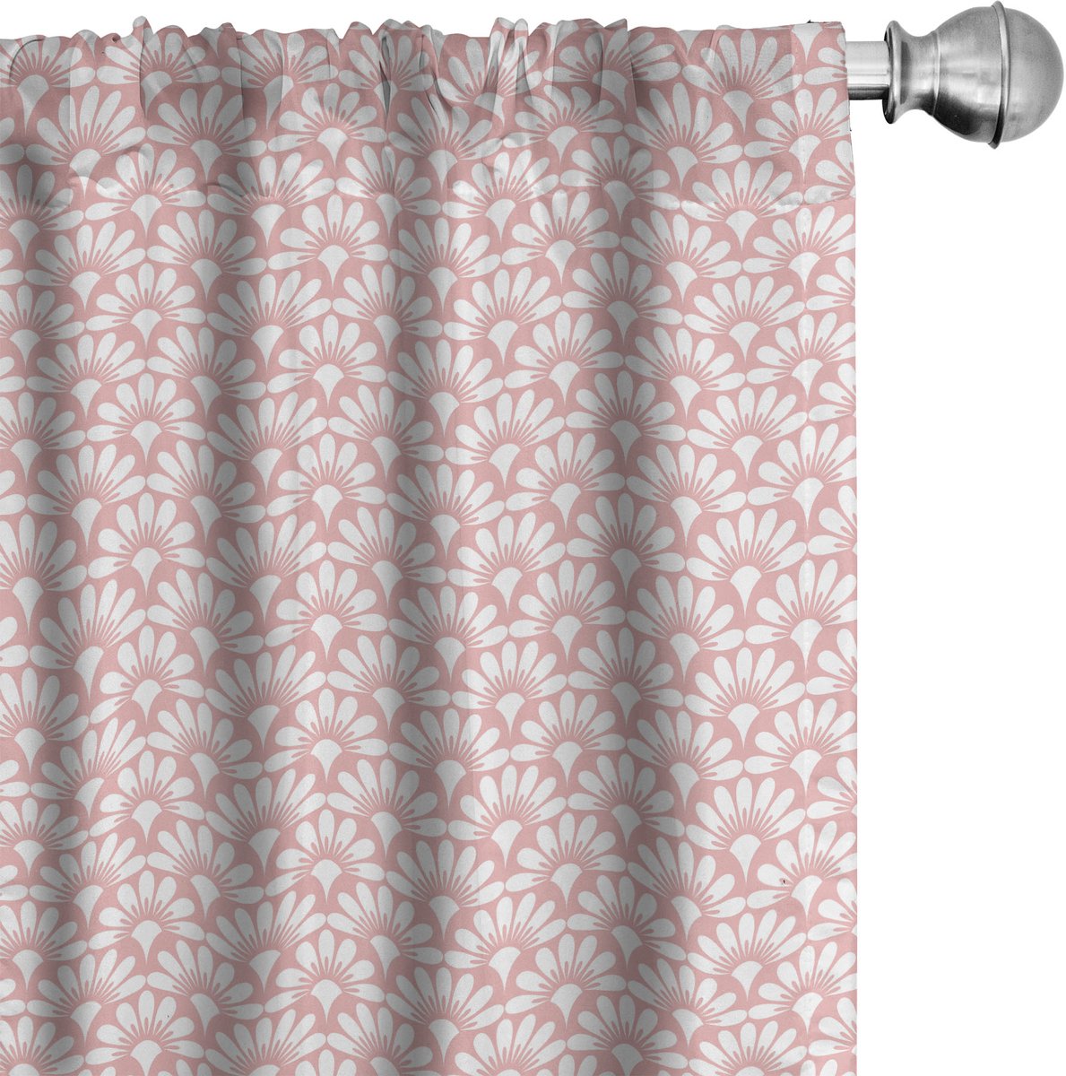 ABAKUHAUS Kunst Deco Gordijnen set van 2, Vis-Skala-Damast-Bloemen, Gordijn voor woonkamer en slaapkamer, 4 stuks 75 cm x 245 cm, Lichtroze en wit