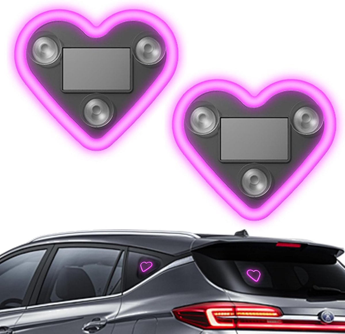 Sfeerverlichting voor de auto, 2 stuks led-neonlampen op zonne-energie, draadloze solar hartlichten met 5 verlichtingsmodi en vibratiesensor voor auto-interieur, slaapkamer, feestjes (roze)