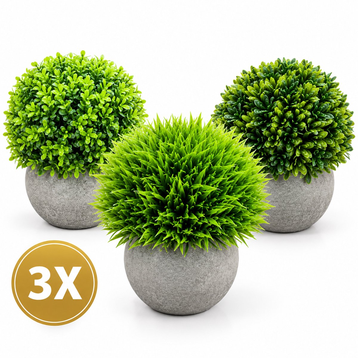 DIVERZA Kunstplantjes 3-Delig – Nep Planten in Pot Steen-/Betonlook – Hoogte 12 cm – Groen