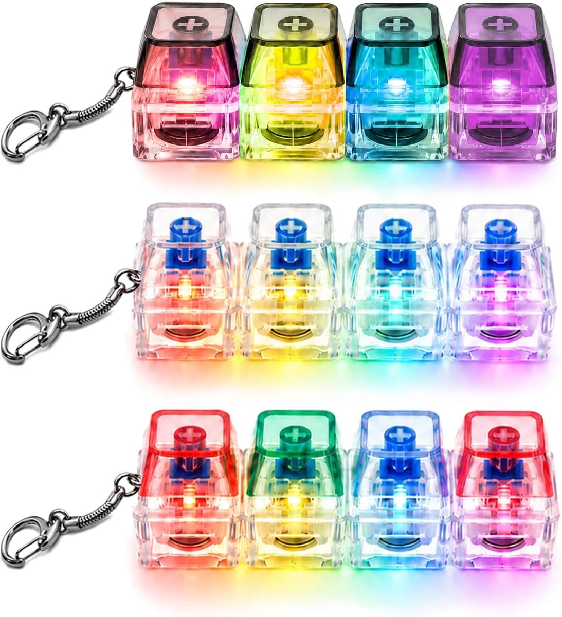 3 stuks Toetsenbord Fidget speelgoed, Fidget Toys voor volwassenen met LED-licht, leuke toetsenbord sleutelhanger clicker voor stressvermindering voor volwassenen, angst, school en reizen, kantoor