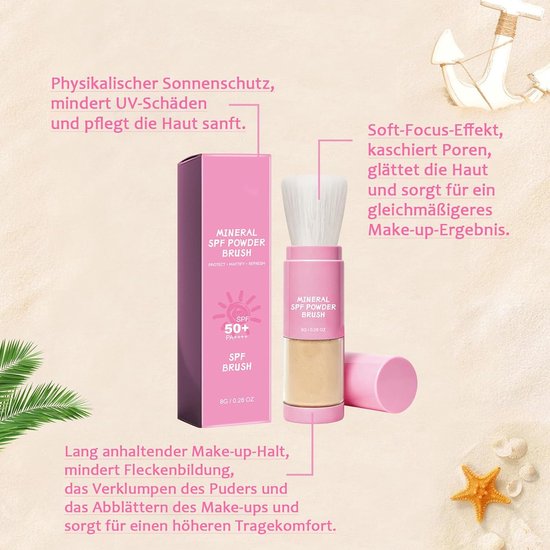 Sunscreen Setting Powder, SPF 50 zonbescherming, fixeerpoeder met kwast, oliecontrole & duurzaam mat losse poeder, waterdicht make-up poeder, lichte en ademende afwerking, geschikt voor alle — afbeelding 4