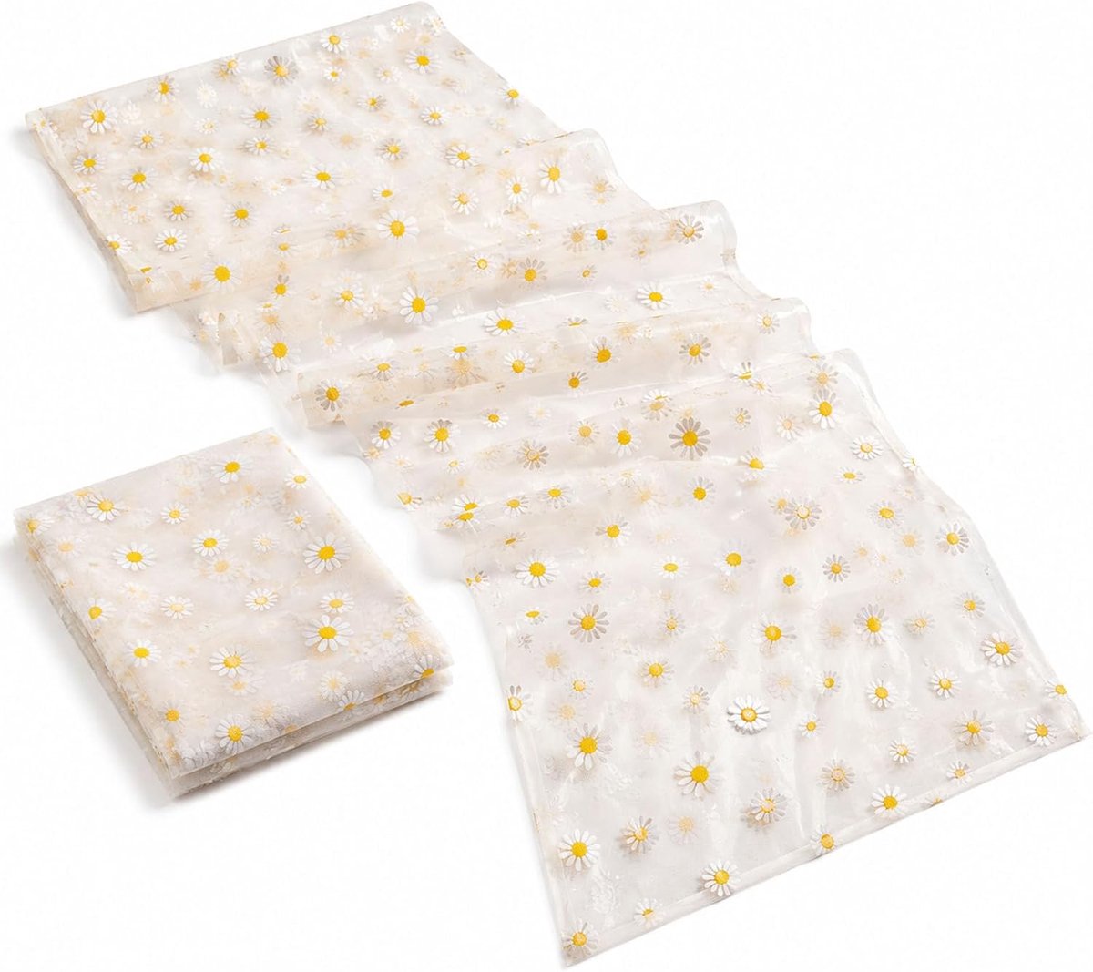 Tafelloper met madeliefjes, 72 x 300 cm, prachtige madeliefjes, geborduurde tafelloper, bloemen, tafelloper, tule, stof, voor bruiloft, keuken, tafeldecoratie, binnen, vakantie