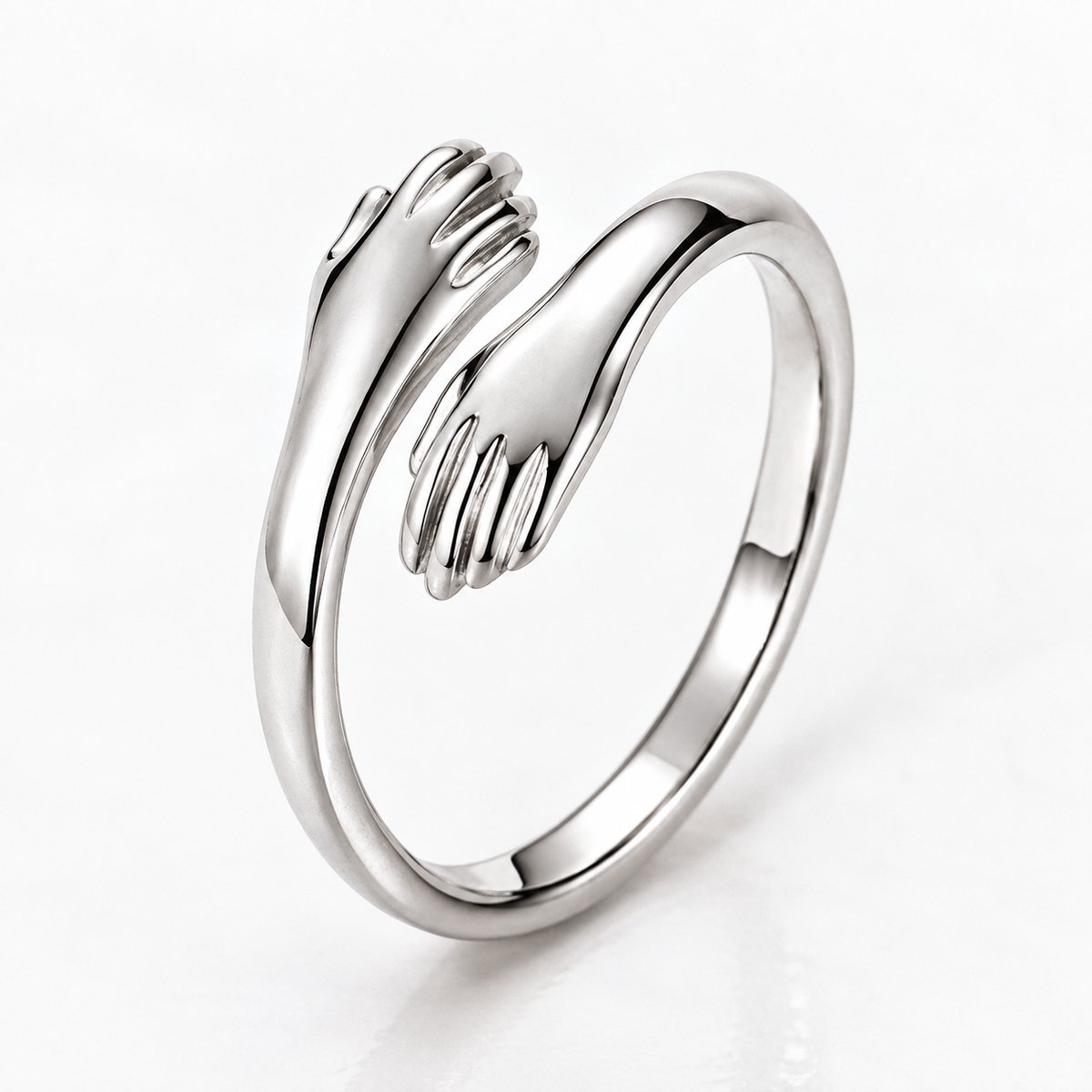Matthew Studio® Knuffelring Dames - Zilverkleurig - Verstelbare Ring - Handjes Design - RVS