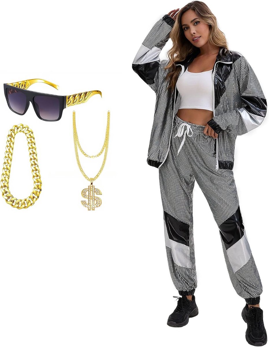 80 kostuum dames trainingspak disco jaren 80 90 retro pak jas broek pak stijl joggingpak voor carnaval
