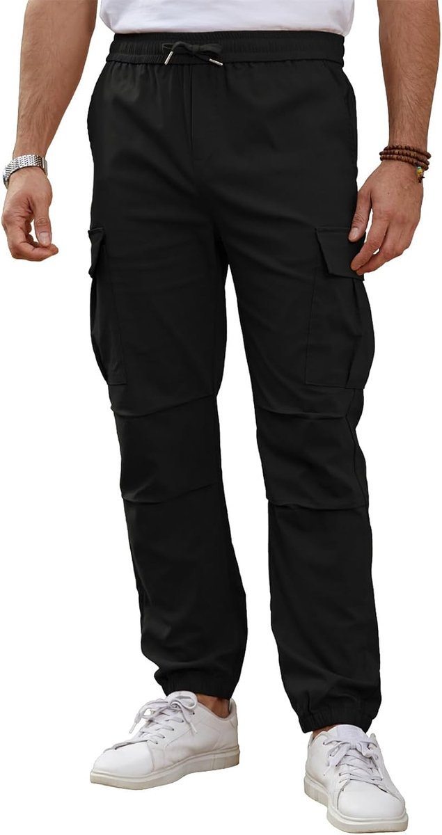 Cargobroek voor heren, slim fit, stretch, lang, comfortabele broek met vele zakken, voor dagelijks gebruik, vrije tijd en sport