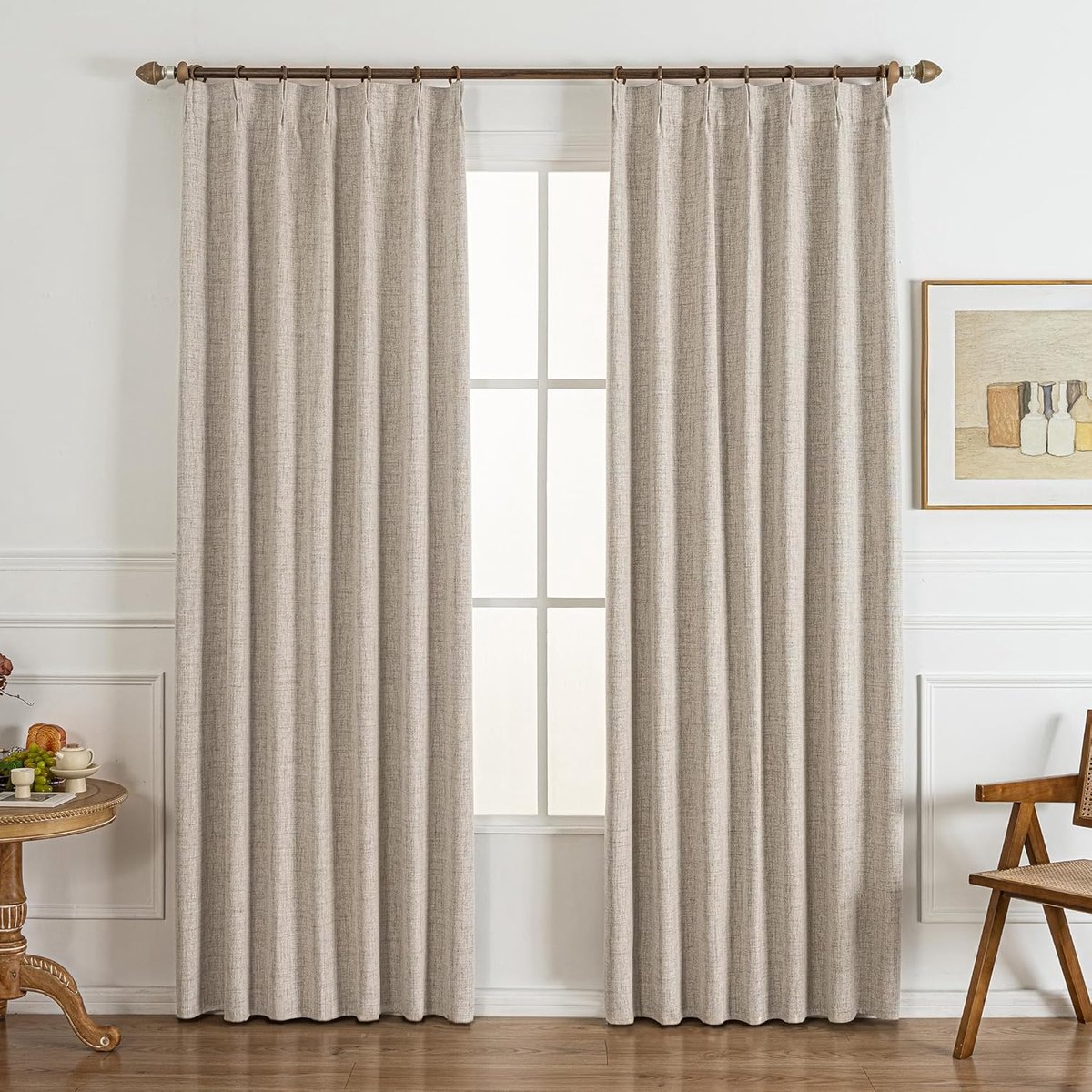 gordijnen met plooiband, ondoorzichtig, thermogordijn voor slaapkamer, woonkamer, raam, plissé, linnenlook, verduisteringsgordijnen, set van 2, 228 cm lang, 101 cm breed