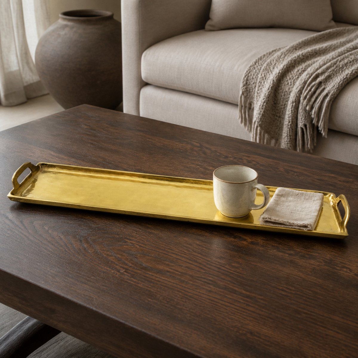 Hoppa! - Dienblad - Langwerpig met Handgrepen - Goud - 100 x 21 x 6 (B x D x H)
