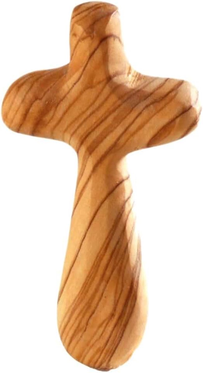 Geschenkartikel Handkruis van olijfhout – Christelijk kruis uit Bethlehem, troostgeschenk en spiritueel cadeau – 7 cm