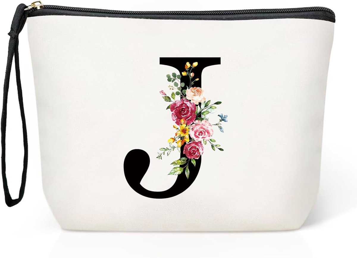 Initialen Grote make-uptas, schminktas voor dames, reiscanvas cosmetica tas, verjaardagscadeaus voor vrouwen en moeder, cadeaus voor vriendinnen, bruid en bruidsmeisjes, J, Eenvoudig