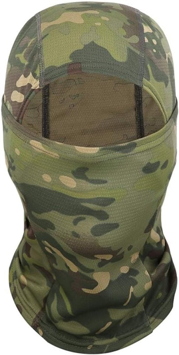 Bivakmuts, camouflage, volgelaatsmasker, ademend, winddicht, voor dames en heren, voor hardlopen, wandelen, outdoor, motorfiets, fietsen, sport, Camouflage Groen, L