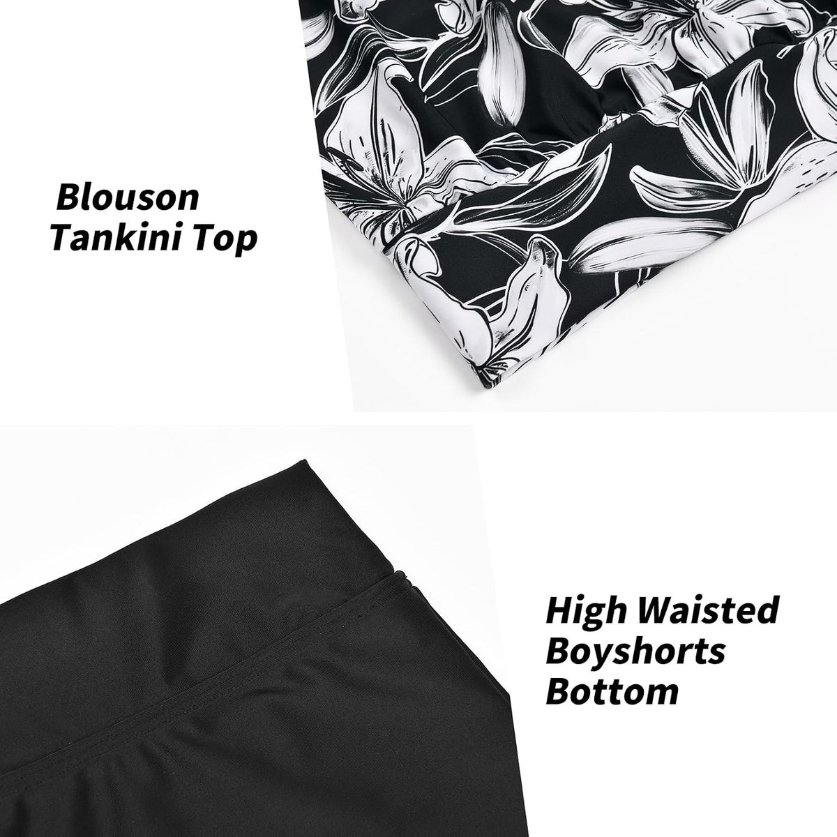 Sets voor dames, plus size, hoge taille, blouson, tankini met shorts, buikcontrole, badmode