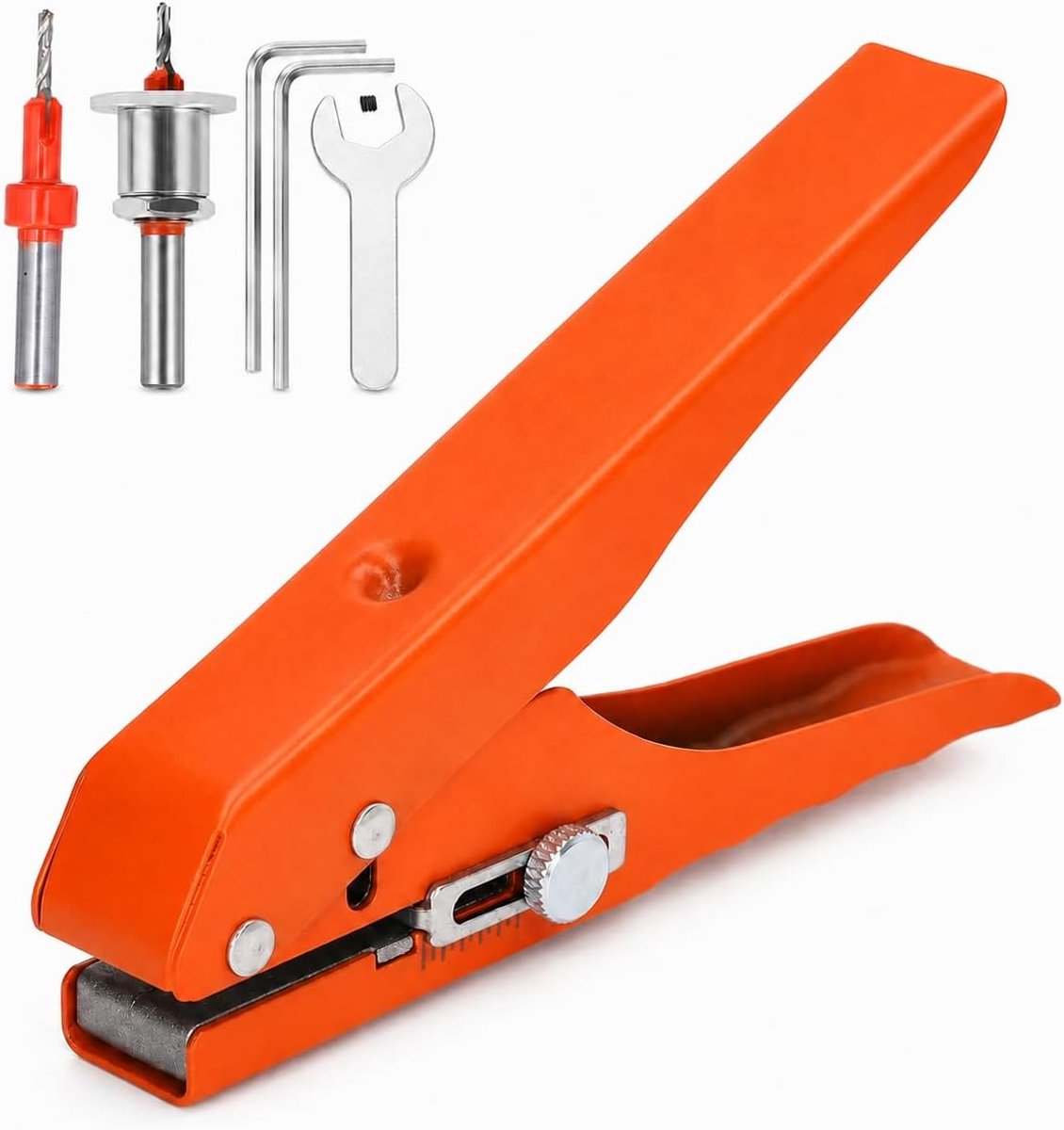 Perforator met een gat, randgereedschap van 10 mm met verstelbare positie, verchroomd ijzer voor pvc, kaarten en platen, complete set