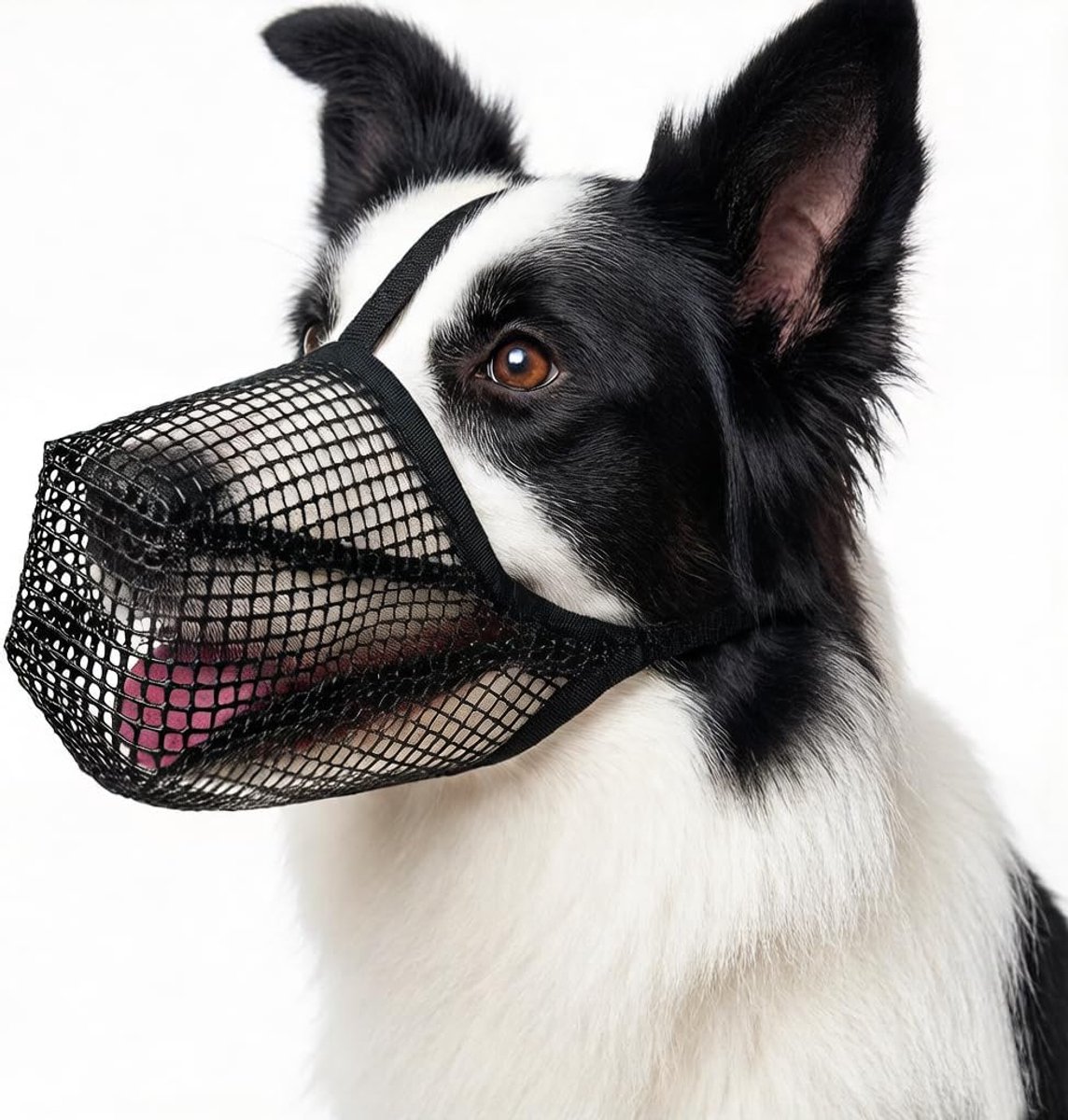 Muilkorf voor honden, zachte netmuilkorf voor kleine, middelgrote en grote honden, verstelbare puppymuilkorven voor het opvangen van bijten, likken en kauwen (M)