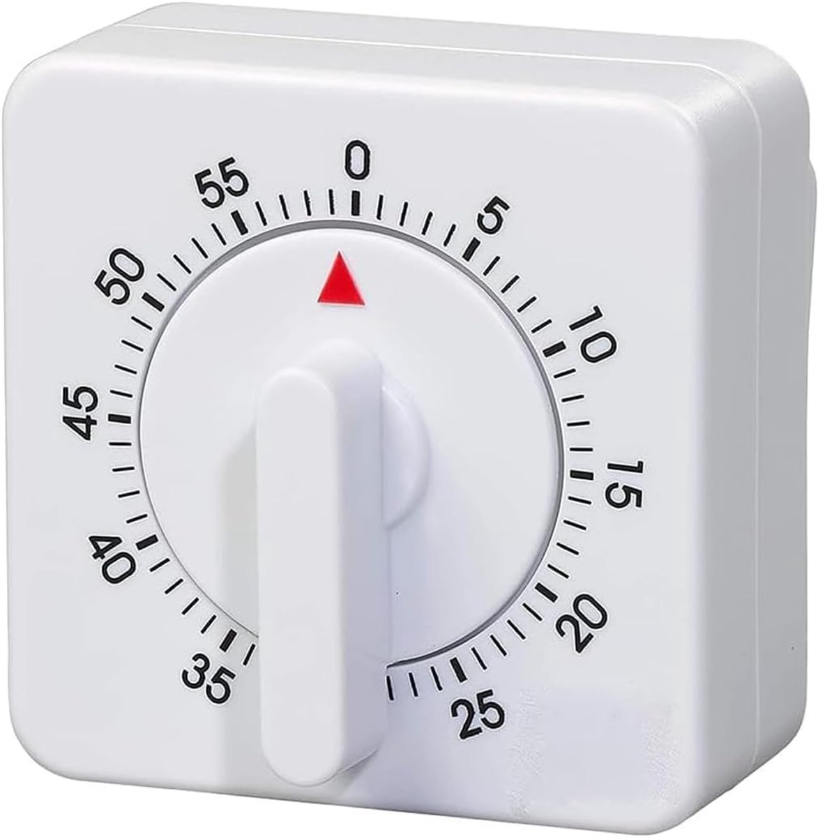 Keukentimer, 60 minuten, instelbare kooktijd, opwind-countdown-alarm, herinnering, vierkante mechanische timer, eierwekker voor thuis, bakken, koken, oefeningen, wit