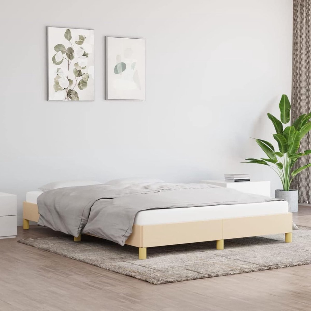 Giroletto, bedframe, tweepersoonsbed, eenpersoonsbed, bedframe met platform | bedframe voor matras, structuur voor bed, lattenbodem, crème 160 x 200 cm