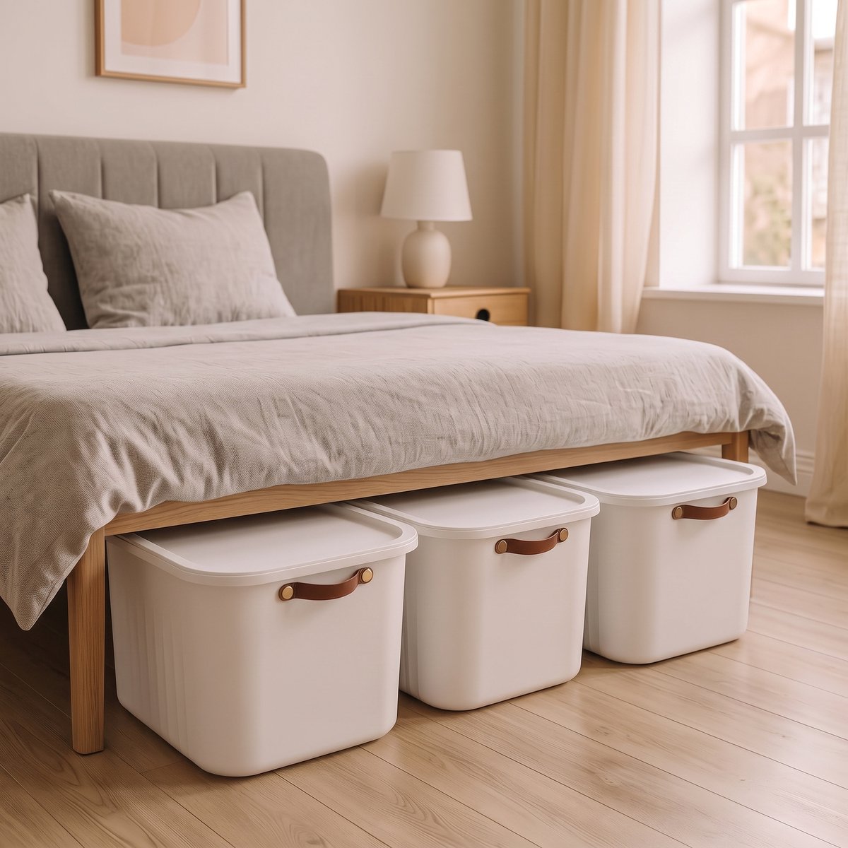 INDECOR - Opbergbox 20 Liter Set van 3 met Deksel – Opbergbox Onder Bed - BPA-vrije Stapelbare Opbergdozen met Handgrepen – Opbergmanden voor Kleding, Speelgoed en Accessoires – Wit
