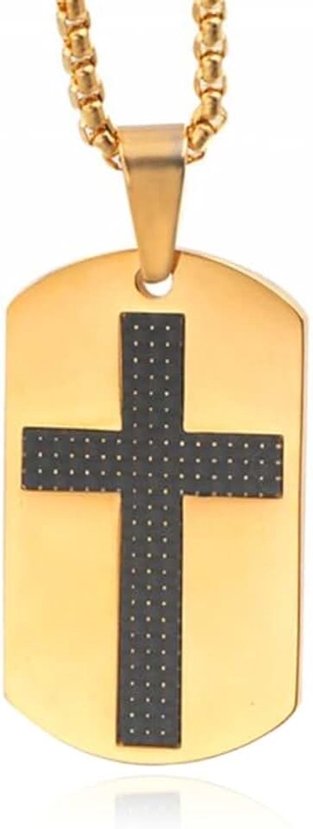 Goudkleurige Dogtag Hanger met Zwart Kruis