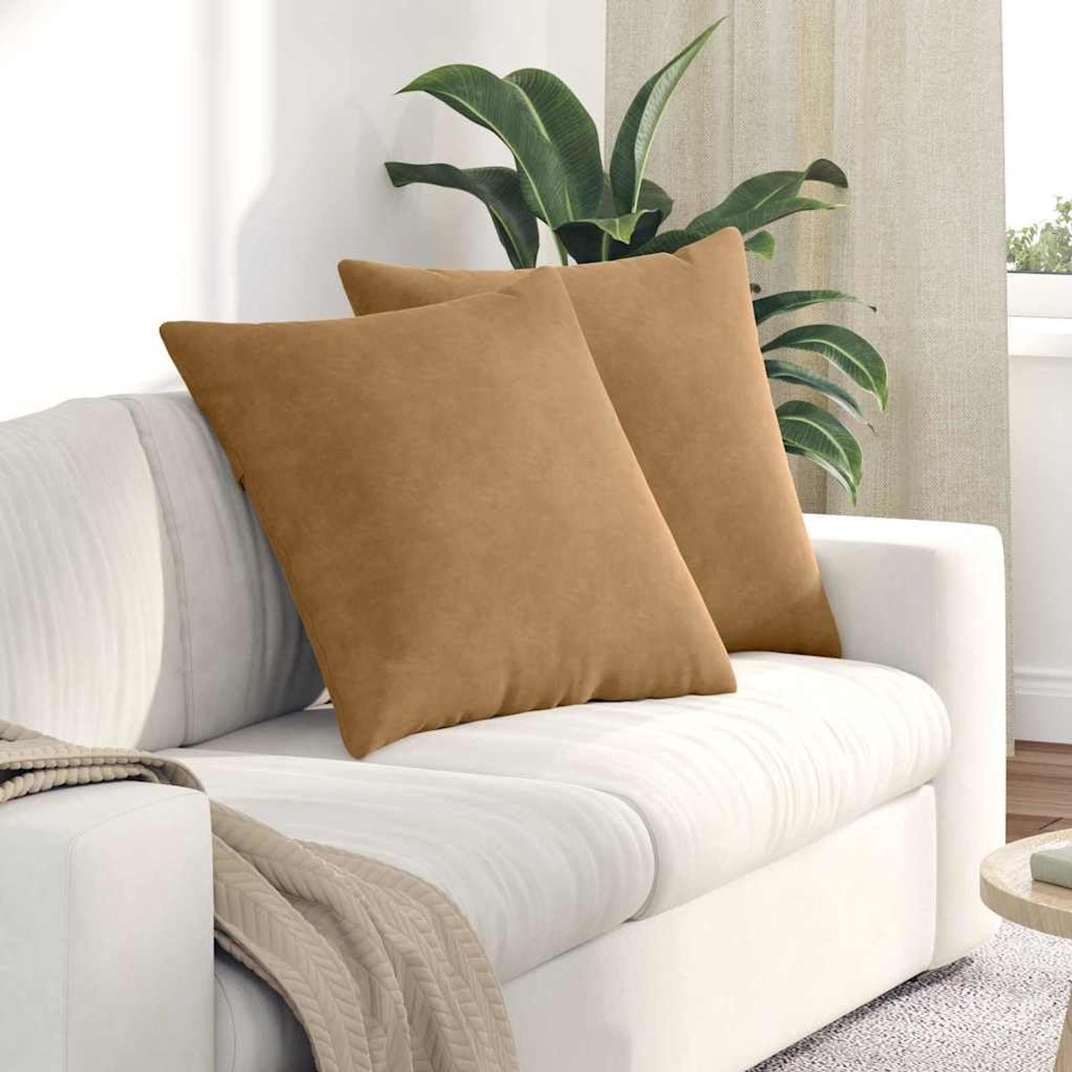 Kussenset van 2 stuks, 60 x 60 cm, bruin, corduroy overtrek met ritssluiting, voor woonkamer en slaapkamer