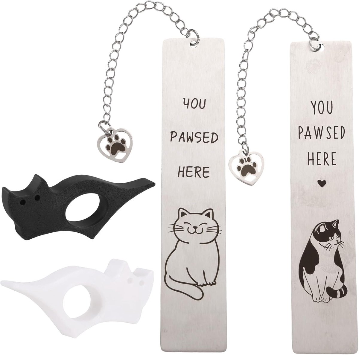 Boekenleggers met Kattenmotief, Inclusief 2 Boekenleggers met Kattenthema en Hangers en 2 de Vorm van Een Katje Boekenaccessoires voor Leesliefhebbers
