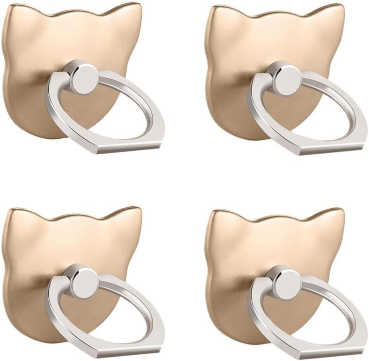4 stuks kattenvormige telefoonringhouders, 4 stuks sterk hechtende en antislip ringhouders, 360° draaibare draagbare telefoonhouder voor telefoons en tablets (goud)