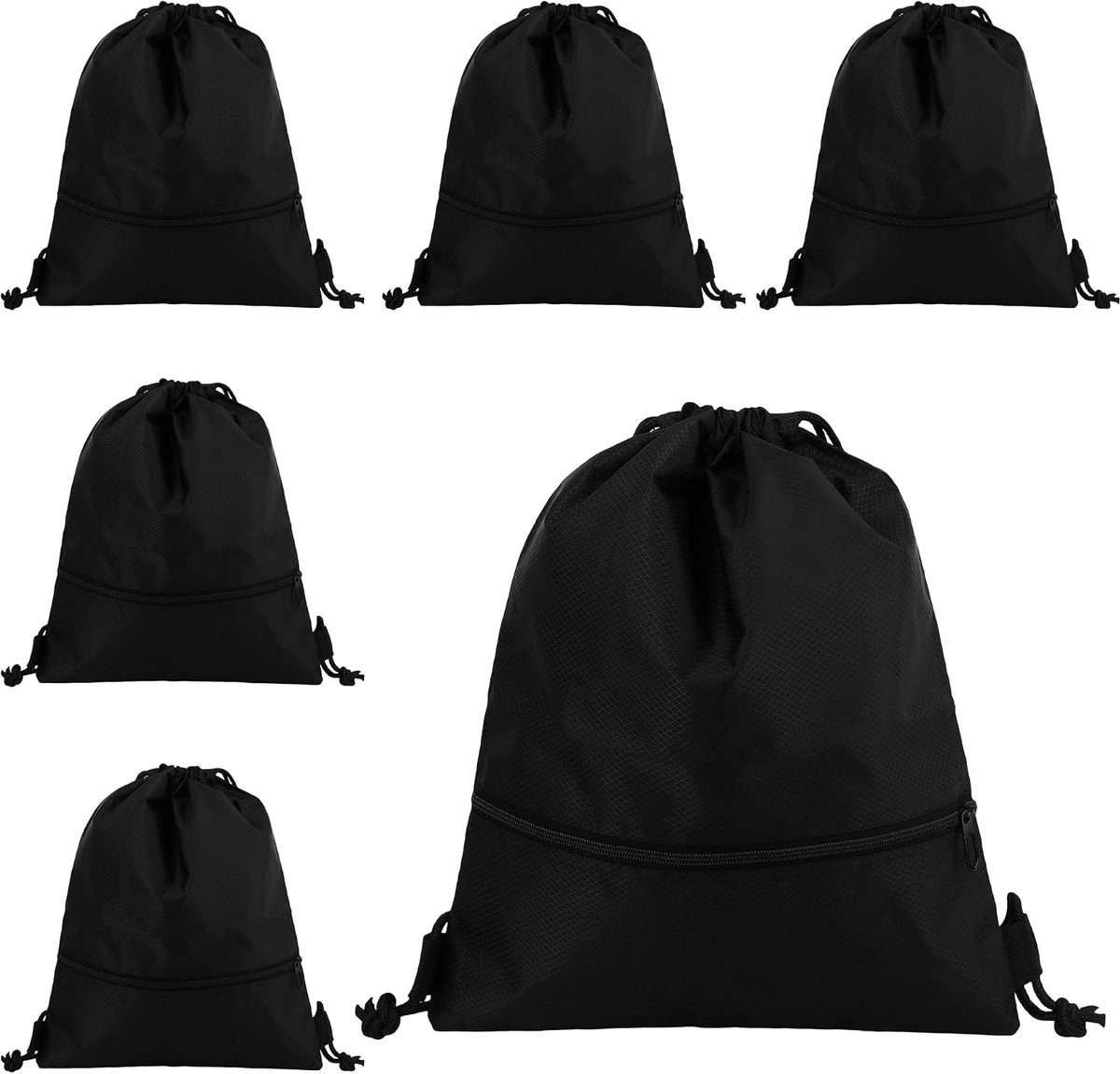 6 stuks gymtas met trekkoord, 37 x 45,5 cm, waterdichte sporttas zwart met ritssluiting, stoffen tas voor sport en reizen