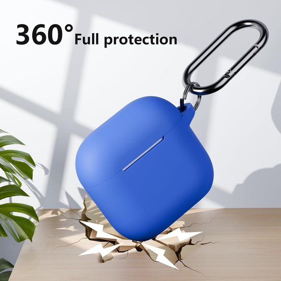 Hoes compatibel voor AirPods 4e generatie met reinigingsset, zachte siliconen full body schokabsorberende beschermhoes voor Airpods 4 2024 met reinigingspen en karabijnhaak, blauw — afbeelding 3