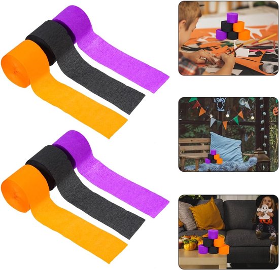 Crêpepapier rol 6 rollen Halloween decoratiepapier zwart crêpepapier luchtslangen zwarte slangen crêpepapier luchtslangen party slingers Halloween crêpepapier paars — afbeelding 4
