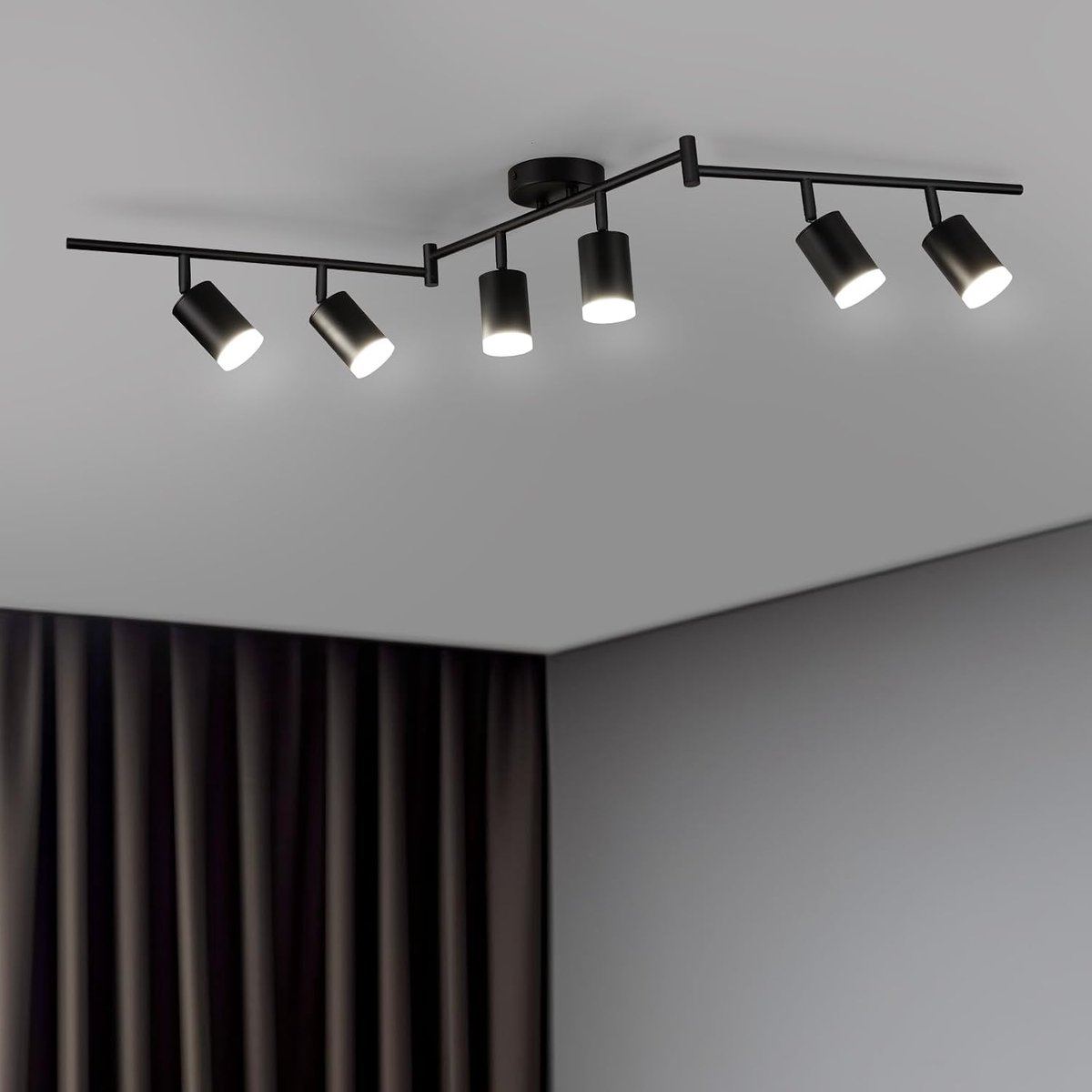 LED Plafondspot 6-Armig Zwart, Spot Plafondlamp Schwenkbaar 350°, Plafondlamp Spots GU10, Moderne Lampen Woonkamerlamp, Kantoorlamp, Keukenlamp (Zonder Lichtbronnen)