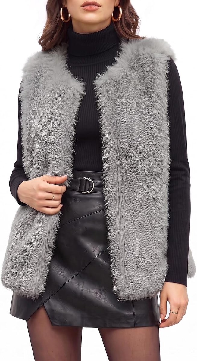 Elegant damesvest van synthetisch pluche, licht vest, zacht, mouwloze jas, casual en modieus, warm, winddicht, met zak