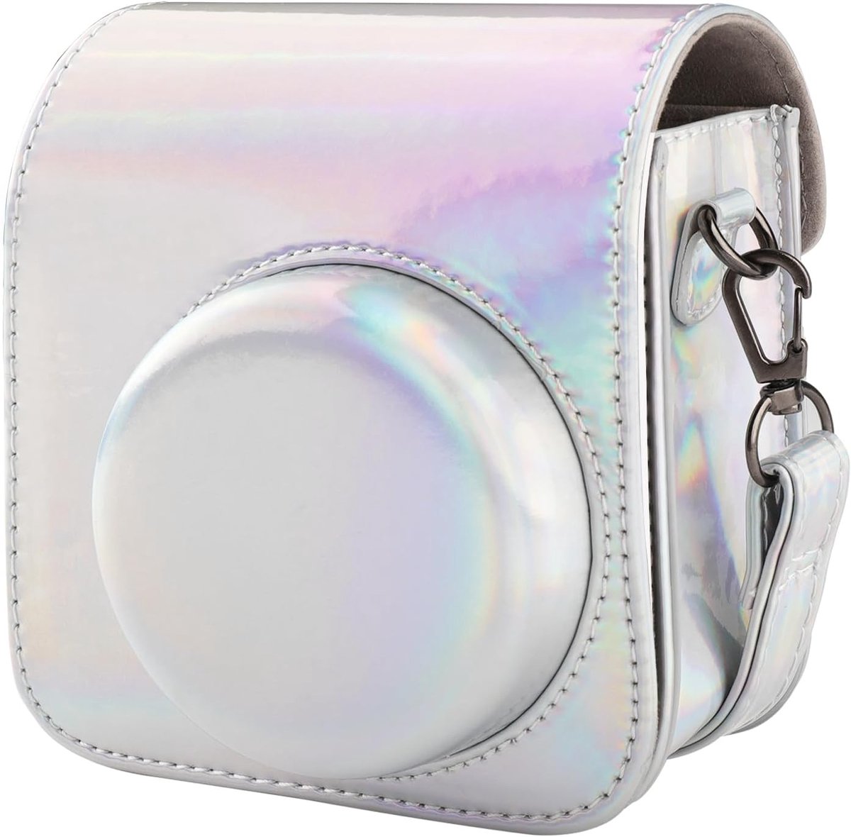 Cameratas voor Fujifilm Instax Mini 12, PU-leren beschermhoes, compatibel met Instax Mini Instant en Digital Hybrid camera, zilver, Camera tas